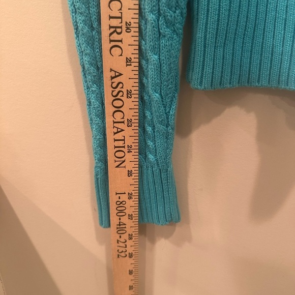 GAP Women's Teal Cable Knit Sweater Stretchy Layer Y2K Sz L - Picture 5 of 9